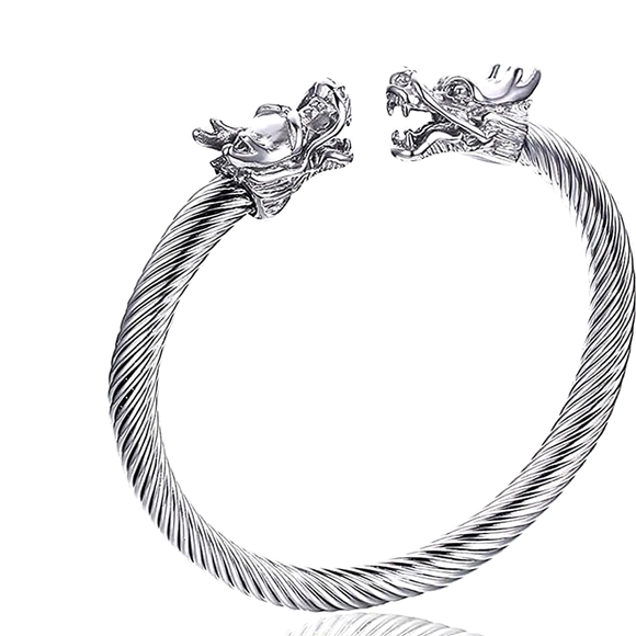 Dragon Viking Sterling Silver Plated Stainless Steel Bangle Cuff Bracelet - Picture 16 of 16